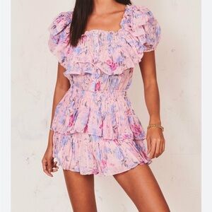 Loveshackfancy Fatima Ruffle Mini Dress in Whispering Lilac size Medium